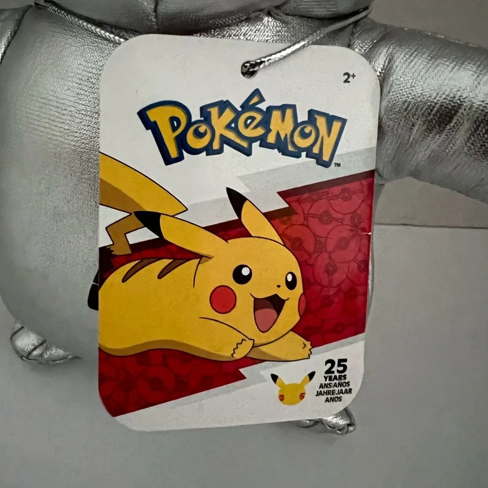 2021 Pokémon 8” Silver Pikachu 25th Anniversary Plush Cuddly Shiny Silver NWT